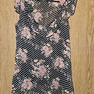 h.i.p. Black and Pink Floral Polka Dot Blouse